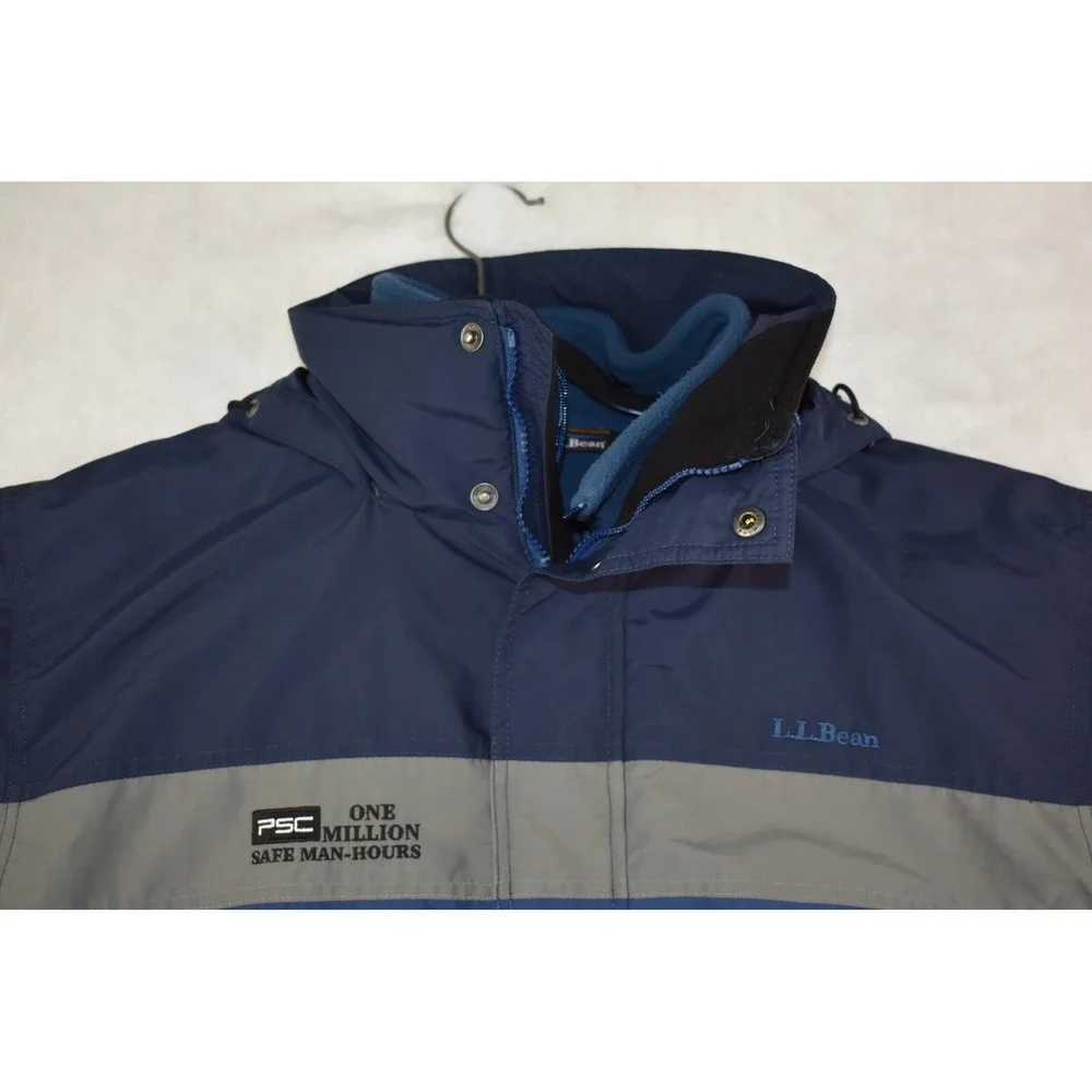 LL Bean 3 In 1 Men's Jacket Size LFull  Zip Blue Lined Fleece Heavyweight -Flaws